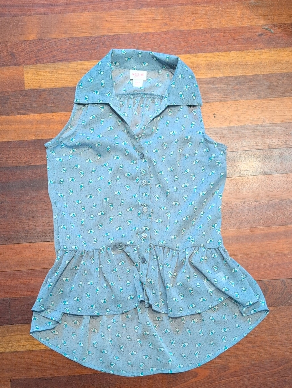 Sleeveless Purple Floral Bunny Peplum Button-Up Top